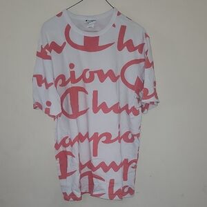 Champion White and Orange Logo T-Shirt Unisex Graphic Tee Mens T Shirt